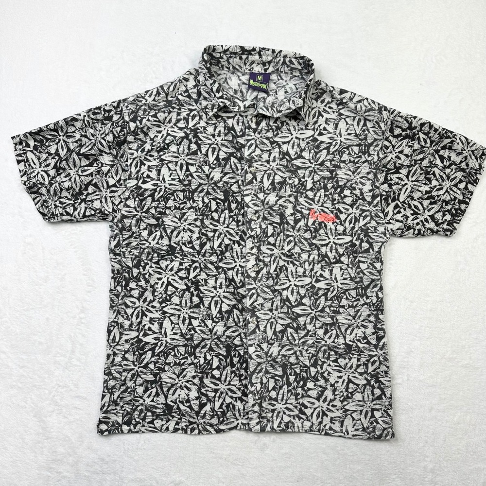 Mossimo Mens Pinwheel Print Shirt Medium Black White Hawaiian‎ Vintage USA Made